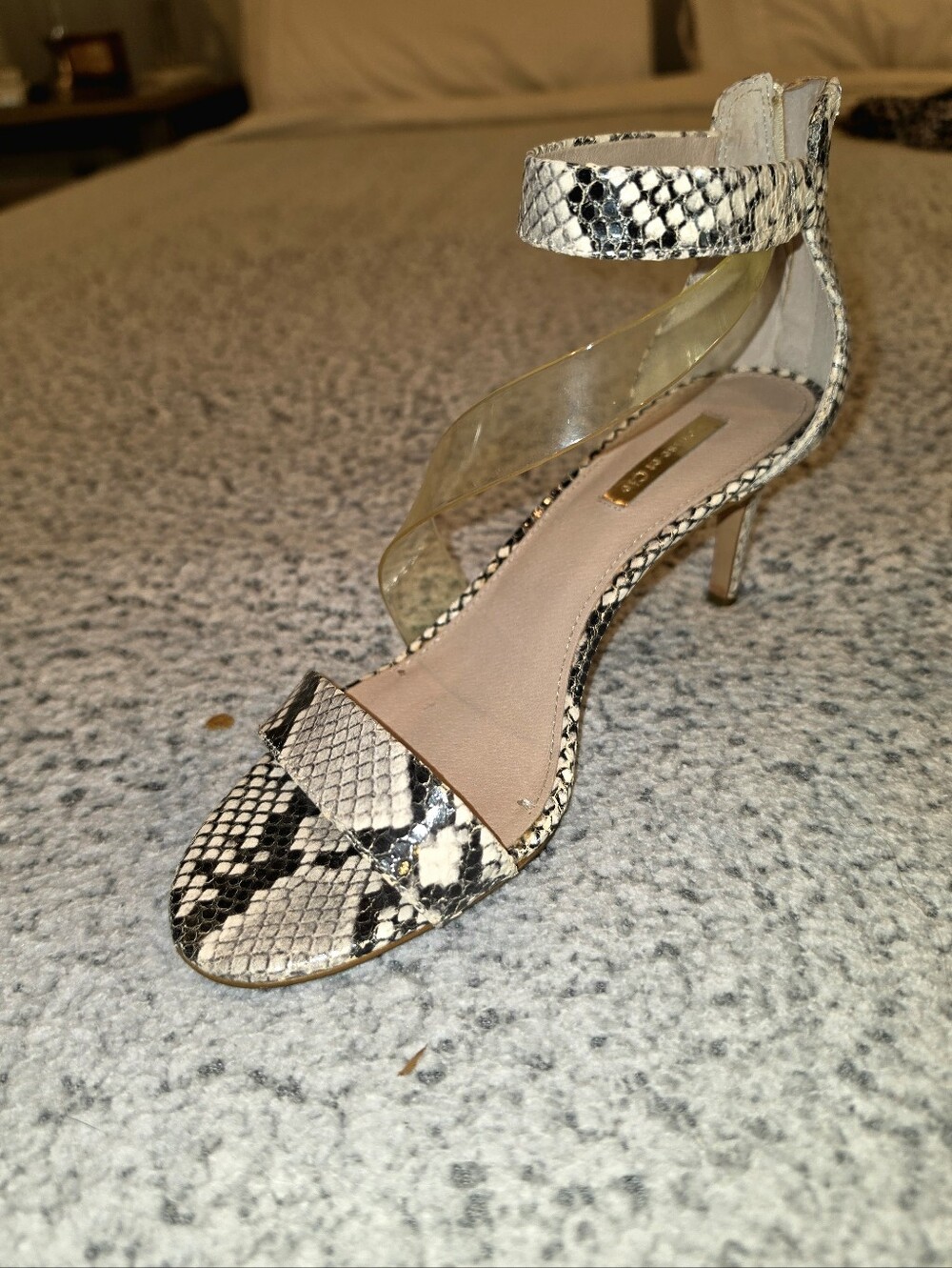 Louise et Cie Beige and Black Snake-Print Ankle-Strap Sandal